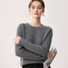 Suéter 100% caxemira pura para mulheres, gola redonda, espessado, com design de ombro raglã, padrão trançado, mangas compridas e estilo pull-over
