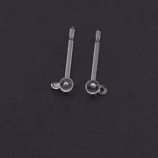 新款树脂有吊珠针耳环配件 塑料带珠耳钉 diy饰品配件
