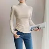 Camiseta Básica Cuello Medio Otoño e Invierno Nueva Ajustada Cálida de Polar Manga Larga para Mujer Color Sólido Top Versátil