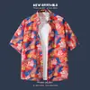 Camisa Masculina de Verão Estilo Tailandês Transfronteiriça Camisa de Praia Solta Floral de Manga Curta Jaqueta para Férias na Costa Havaiana