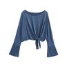 Ropa Delgada Transparente de Protección Solar para Mujer 25 Verano Nuevo Estilo Camiseta Asimétrica de Manga Larga Suelta con Cordones Camisa Top Acondicionada