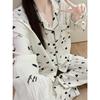 Pijama de Algodão Nuvem Estilo Coreano para Mulheres Primavera, Outono e Verão Calça de Manga Comprida Conjunto Desenho Animado Casual Gola Lapela Fino Roupa de Casa para Mulheres