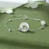 Pulsera Hebilla de Paz de Calcedonia Violeta Blanca Original para Mujer, Pulsera Floral Estilo Bosque de Plata Pura, Joyería de Mano con Diseño de Nicho de Verano