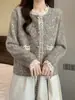 Cárdigan de Punto Pequeño y Fragante Estilo Francés con Encaje para Mujer 2025 Otoño e Invierno Nuevo Suéter Chaqueta de Terciopelo Imitación de Visón