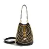 Moda Europeia e Americana Bolsa Saco com Rebites Feminina Preta de Mão Ombro Transversal Grande Capacidade Tendência Cool Bolsa de Personalidade Bolsa Casual