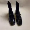 Botas Súper Suaves de Celebridad de Internet de Moda Dopamina Elegantes Adelgazantes 2026 Botas de Tobillo con Tacón Grueso Adelgazantes Mary Jane de Retazos Tipo Calcetín para Mujer