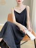 Nuevo vestido de satén con escote en V y tirantes finos para mujer, largo medio, elegante, ajustado, de color liso, estampado, chaleco largo