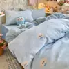 Juego de cuatro piezas de gasa de algodón burbuja Xiaozhu Clase A, estilo fresco y simple, adecuado para camas individuales o dobles de dormitorio, para usar en ropa de cama del hogar durante todo el año