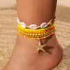Tobilleras Trenzadas de Concha Acrílica Estilo Bohemio de Resort Transfronterizo Tobilleras de Estrella de Mar de Resina Estilo Playa Siete Piezas