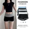 Chica Picante Americana Sexy Versátil Bloque de Color Cintura Alta Casual Pantalones Cortos de Tres Cuartos Nueva Adelgazante Pierna Ancha Pantalones Cortos Ajustados Capa Base