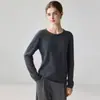 Novo suéter de cashmere 100% puro para outono e inverno, com borda enrolada, gola redonda, corte solto, malha de manga longa para mulheres
