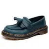 Mocasines Azules con Borlas Crazy Horse para Mujer, Zapatos Pequeños de Cuero Genuino de Caña Baja, Cuero de Primera Capa, Estilo Británico, Zapatos Casuales de Moda para Estudiantes con Punta Redonda