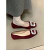Zapatos de Salón Estilo Francés con Hebilla de Diamante, Boca Baja, Puntera Cuadrada, Mocasines, Sin Cordones, Cómodos, Versátiles, Elegantes