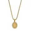 Colar de Aço Titânio com Pingente Oval de Personagem Criativo Europeu e Americano Transfronteiriço, Zircônia Microcravejada de Luxo Leve, Joia com Corrente Grossa