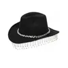 Chapéu de Cowboy para Despedida de Solteiro Transfronteiriça da Amazonia com Franja de Diamante Chapéu de Cowboy Ocidental Noiva de Diamante Chapéu de Casamento