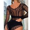 Amazon Lencería Sexy Caliente Manga Larga Espalda Descubierta Falda Cadera Hueco Lunares Perspectiva Tentación Bikini