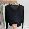 Cárdigan Fino de Cuello en V Ropa de Protección Solar para Mujer Verano Nuevo Holgado Simple de un Solo Botón Color Puro Chal Chaqueta Camisa para Aire Acondicionado