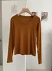 KEKEZOON Estilo japonés y coreano, cuello redondo simple, hombro recto, color liso, entallado en la cintura, adelgazante, manga larga, camiseta básica de capas para mujer 8547