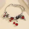Serie Roja Vintage Pulsera de Abalorios DIY con Colgantes de Cereza y Fresa, Cadena Hueso de Serpiente, Joyería Transfronteriza para Mujer al por Mayor
