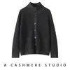 Nuevo cárdigan de punto de cachemira grueso con cuello semi-alto para otoño e invierno para mujer, suéter de manga larga de color liso para usar como prenda exterior.