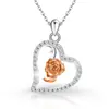 Collar de Plata de Ley 925 con Colgante de Corazón Rosa de Moda Simple Transfronterizo Europeo y Americano para Mujer Versátil Conmemorativo Nuevo Modelo de Amazon