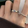 Plata de Ley 925 Diseño Nicho Coreano Piedra Ojo de Gato de Color Amor Anillo de Bambú Moda Femenina Anillo de Dedo Distintivo