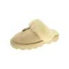 Versión en Stock Listo Zapatillas Cubiertas de Felpa Interior para Mujer Otoño/Invierno Nuevo Estilo Ante Más Felpa Zapatos Peludos Calientes Zapatillas de Algodón Mujer