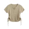 Hombro manga corta 2024 Verano nuevo estilo francés sexy adelgazante chic cordón Ice Silk top de media manga para mujer