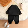 Conjunto de moletom infantil com zíper parcial e gola alta, conjunto de duas peças com forro de fleece para outono e inverno, roupa esportiva casual para bebês, fornecimento direto da fonte