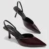 Zapatos de Tacón Alto para Mujer con Tacón de Aguja, Corte en V, Puntiagudos Sexys, Correa Trasera, Charol Marrón Transfronterizo, Adecuados para Fiestas