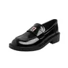 Versión de Piel de Vaca Estilo Británico Hebilla Dorada Pequeña Mocasines de Cuero Genuino Zapatos Perezosos sin Cordones para Mujer Tacón Grueso Zapatos Únicos Suela Gruesa Zapatos Pequeños de Cuero