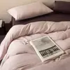 Estilo Minimalista de Luxo Leve Conjunto de Três ou Quatro Peças em Gaze de Cor Sólida Dupla Camada Todo Algodão Itens Individuais Lençol de Cima Lençol com Elástico Capa de Edredom para Dormir Nu Macio Fronha