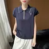 Verão mais vendido de seda gelada estilo casual com zíper gola polo manga média versátil estilo coreano simples cor sólida blusa feminina