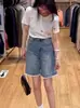 Shorts de Mezclilla Rectos de Pierna Ancha para Mujer, Talla Grande, Verano 2026, Cintura Alta, Ribeteados con Encaje, Corte Holgado, Pantalones Adelgazantes