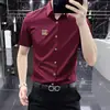 Camisa de Manga Corta de Seda Helada para Hombre, Fina de Alta Gama, No Requiere Planchado, Nuevo Estilo Europeo, Corte Ajustado, Casual, Elástica, con Detalles de Pedrería, 2026