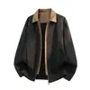 Chaqueta de solapa a bloques de color estilo retro americano transfronteriza para hombre, otoño holgada casual cómoda versátil chaqueta de dos piezas falsa