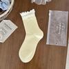 Calcetines de tubo medio de estilo coreano con diseño de orejas de madera y botones de amor de Songmu, de algodón peinado fresco.