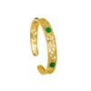 Pulsera Abierta de Calcedonia Hueca Tallada Estilo Antiguo Vietnamita con Diamantes de Imitación Microincrustados, Chapada en Oro, Color Duradero, Joyería Retro Tendencia Nacional