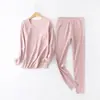 Conjunto de Ropa Interior Térmica de Forro Polar Alemán para Mujer Otoño e Invierno, Sin Costuras, Top y Pantalones de Otoño que Generan Calor, Capa Base, Pijama, Conjunto de Ropa de Casa