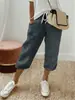 Multicor em estoque moda verão 2026 calça cropped feminina cor sólida casual cintura elástica modeladora perna reta item quente