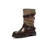 Botas Femininas ZHR de Cano Médio com Salto Bloco 2026 Outono Novo Estilo Botas Western Martin Marrons Aumentadoras de Altura Botas Melade