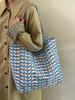 Bolsa de Lona Casual Xadrez Coreana Feminina de Verão de Grande Capacidade Bolsa Tote de Ombro Estilo Faculdade Bolsa para Ir ao Trabalho