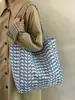 Bolsa de Lona Casual Xadrez Coreana Dupla Face para Mulheres Verão Grande Capacidade Bolsa de Ombro Tote Estilo Universitário Bolsa para o Dia a Dia