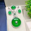 Pulsera de plata 925 con incrustaciones de calcedonia verde, anillo de ágata verde hielo, juego de hebilla de seguridad, suministro en vivo al por mayor