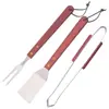 Traje combinado de herramientas para hornear de tres piezas Producto de Amazon acero inoxidable mango de madera tenedor pala pinza herramienta para barbacoa suministro directo