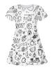 Comércio exterior novo vestido de manga curta com impressão digital 3D para meninas, estilo europeu e americano, simples, imitação de elemento, traço, saia de princesa de verão