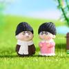 Jóias de micro paisagem de musgo roupas de inverno vovô vovó e filho combinação de boneca antiga ornamentos de montagem DIY