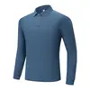Camisa tipo Polo de manga larga de seda de hielo sin costuras para primavera y otoño, unisex, color liso, casual de negocios, cuello camisero, camiseta elástica, admite impresión de logotipo