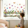 Decoração Transfronteiriça de Pássaro em Aquarela, Cerca, Janela com Flores, Porta de Vidro, Adesivo Eletrostático para Vidro, Visível dos Dois Lados