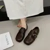 Zapatos Mary Jane retro de punta cuadrada, zapatos planos de cuero para mujer, suela blanda, cómodos, mocasines de corte bajo, versátiles para el uso diario.